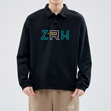 主推纯棉polo衫长袖男士秋季新款翻领高级感宽松透气潮牌T恤男装，男装T恤，奇怪漫猴工厂店