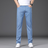 夏天超薄冰丝牛仔裤男士宽松小直筒休闲长裤夏季薄款青年天丝男裤，男装牛仔裤，奇怪漫猴工厂店