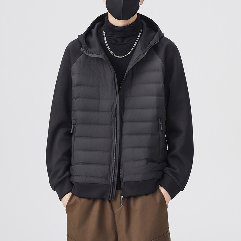 新标轻薄90绒羽绒服男士2025年秋季新款拼接连帽保暖户外外套，男装羽绒服，奇怪漫猴工厂店