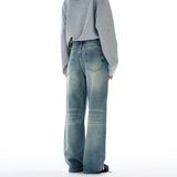 Q美式复古小众设计感修身牛仔裤男女直筒cleanfit显瘦情侣休闲裤，男装牛仔裤，奇怪漫猴工厂店