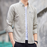 条纹长袖男士衬衫外套上衣服韩版潮流衬衣帅气商务工装休闲，男装衬衫，奇怪漫猴工厂店