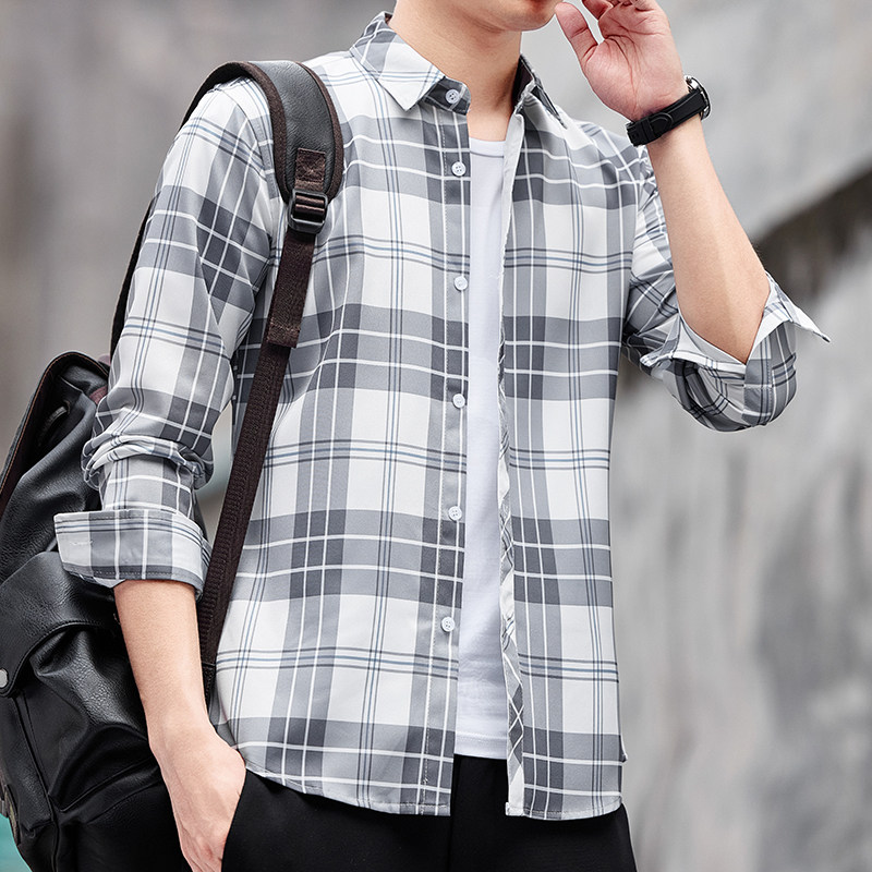 高级感衬衫男士长袖春秋季免烫抗皱帅气白色衬衣修身工装男寸，男装衬衫，奇怪漫猴工厂店