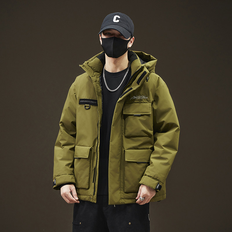 新标2025冬新款男女同款户外工装羽绒服大口袋连帽加厚派克外套，男装羽绒服，奇怪漫猴工厂店