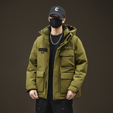 新标2025冬新款男女同款户外工装羽绒服大口袋连帽加厚派克外套，男装羽绒服，奇怪漫猴工厂店