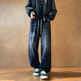 【89】L-9XL美式水波纹分割拼接牛仔裤男秋季新款直筒阔腿长，男装牛仔裤，奇怪漫猴工厂店