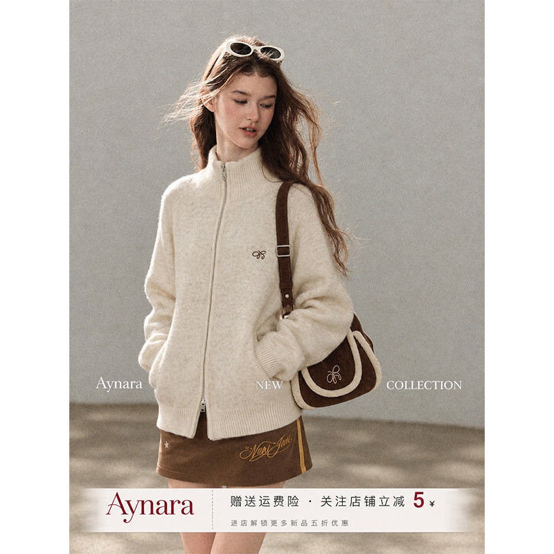 Aynara秋冬加厚立领针织开衫女