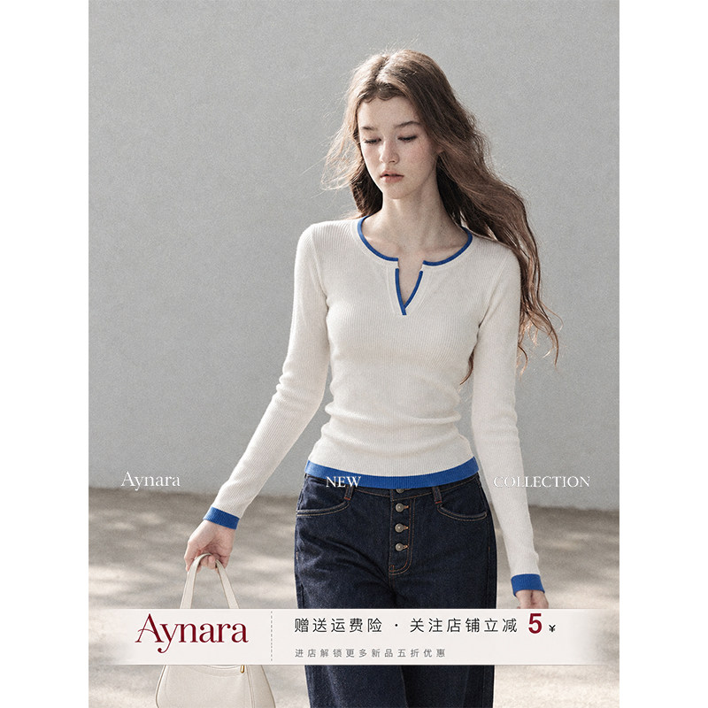 Aynara假两件收腰长袖针织衫女