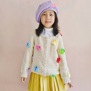 纽琅坊 蝶羽女宝宝开衫手工diy钩针编织儿童毛衣帽子毛线团材料包