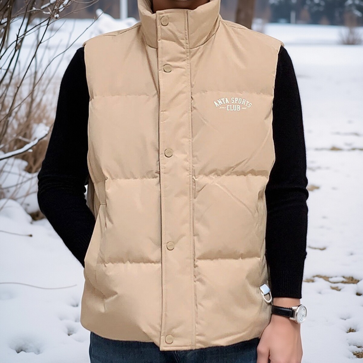 正品安踏防风保暖男羽绒马甲字母