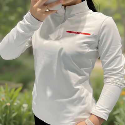 正品安踏轻暖绒半拉链长袖T恤女