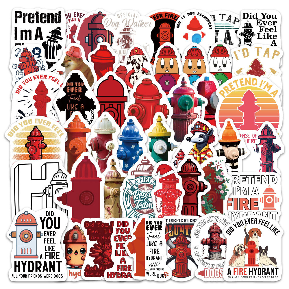 100张消防栓卡通贴纸跨境装饰汽车手机壳行李箱儿童贴画
