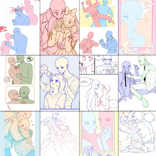 双人oc人体结构贴纸创意绘画参考模板自粘贴DIY装饰笔记手机贴画