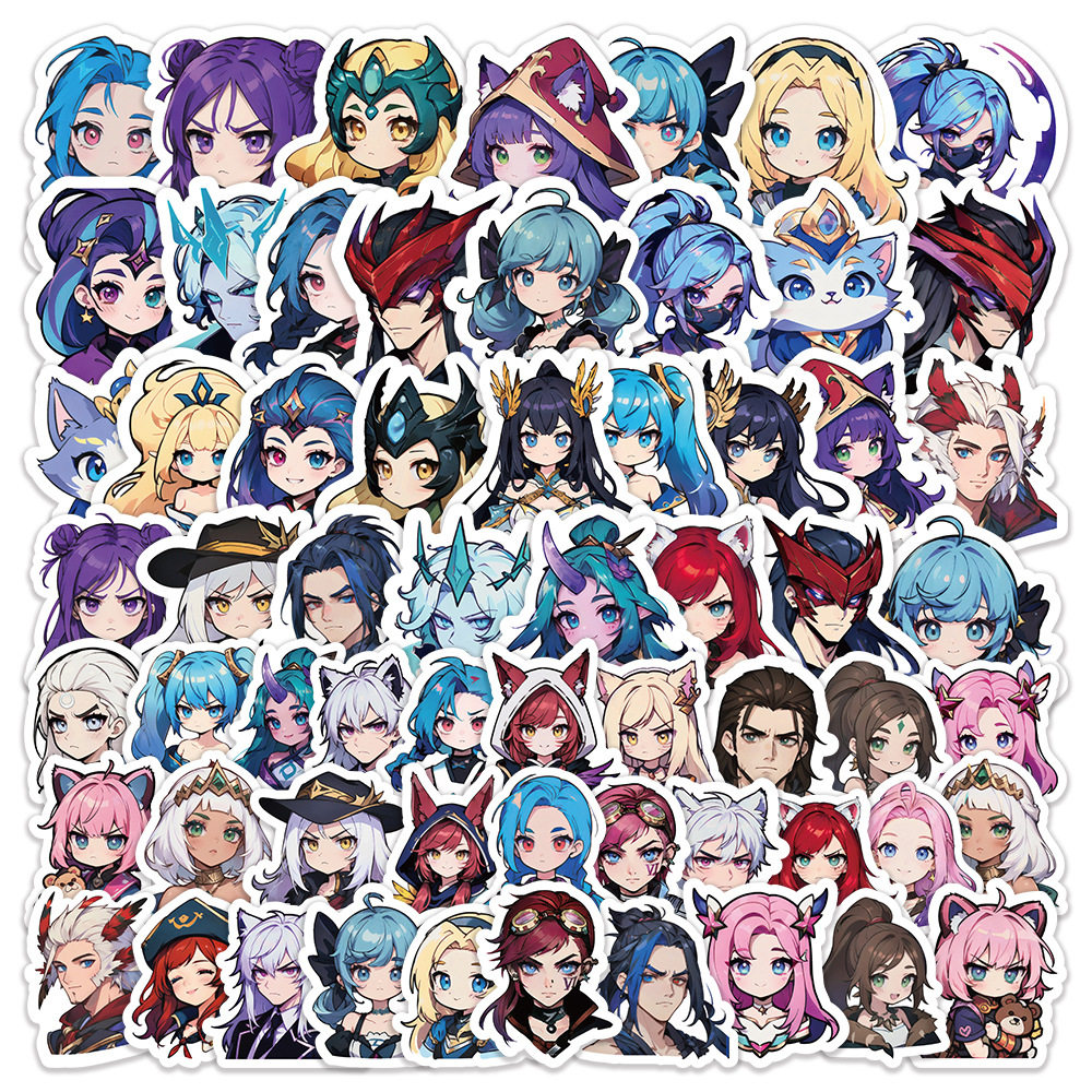 60张英雄联盟Q版人物卡通贴纸跨境装饰手机壳行李箱贴画