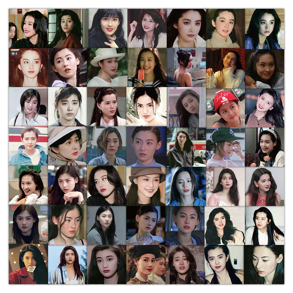 60张港风女明星卡通贴纸装饰水杯行李箱滑板车手机壳素材贴画