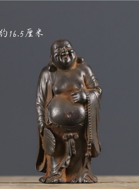 仿古铁器弥勒佛祖居家摆件复古陈设供佛拜佛怀旧收藏禅意文玩中式