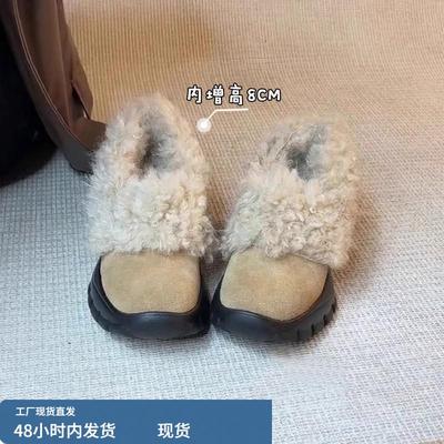 厚底内增高复古加绒毛毛鞋女外穿2025冬季新款运动鞋乐福鞋棉鞋子