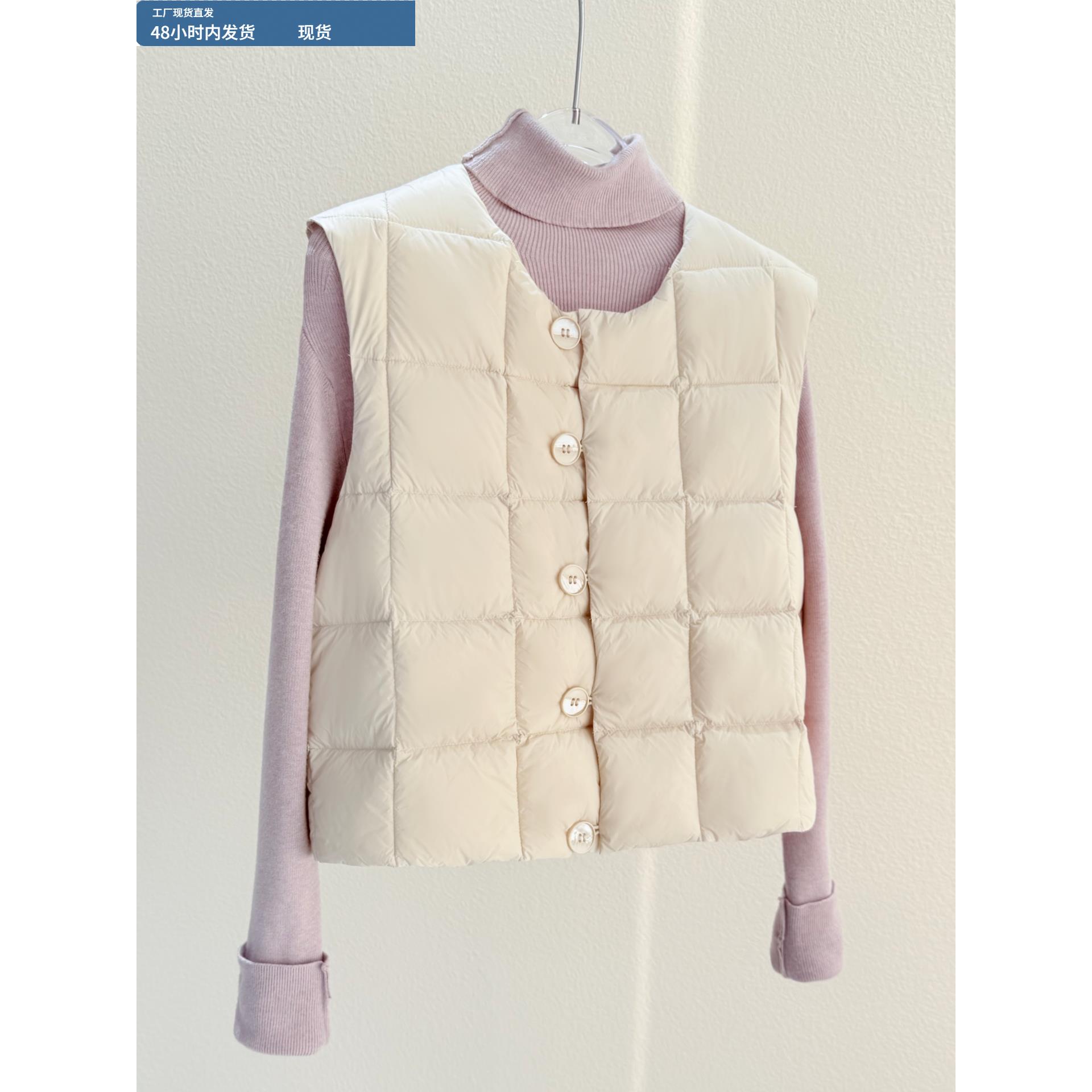 90白鸭绒羽绒马甲女短款2025秋冬新款时尚圆领轻柔内外穿保暖背心