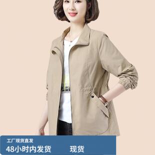 女士大码春秋中长风衣通勤款休闲外套 40岁以上适用的宽松外衣