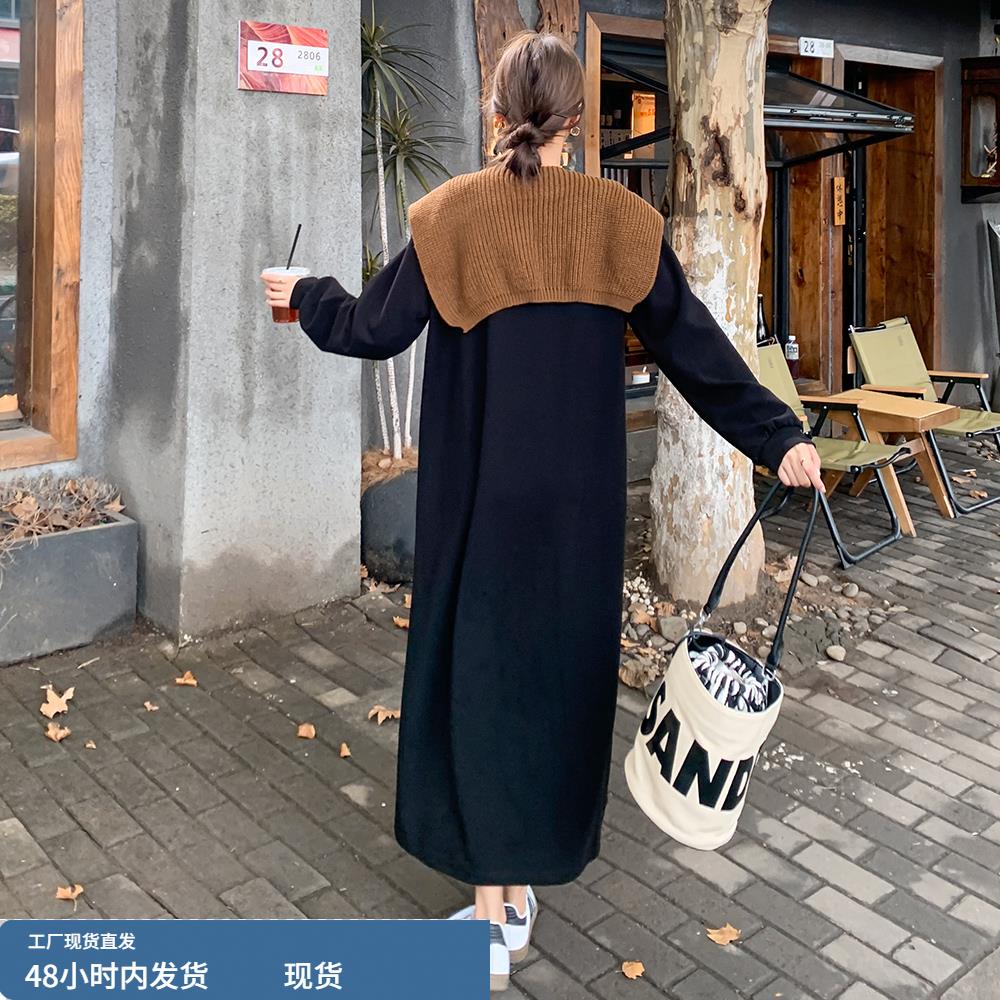 黑色卫衣裙女春秋中长款2025新款韩版宽松BF慵懒风休闲披肩连衣裙