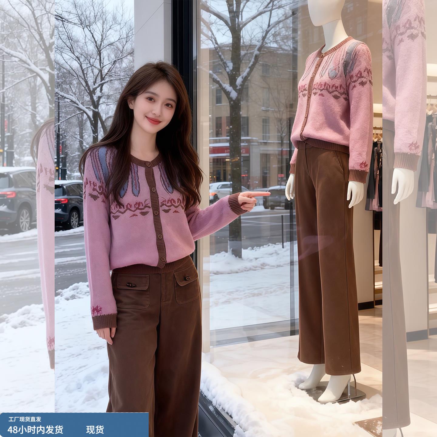 费尔岛撞色毛衣开衫女秋冬新款高级感慵懒风宽松显瘦百搭针织上衣