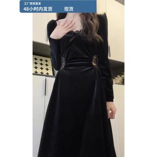 生日礼服特别漂亮掐腰小裙子独特漂亮的早秋穿搭黑色丝绒连衣裙女