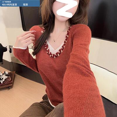 假两件打底毛衣针织衫女款秋冬2025新款今年流行爆款时尚洋气上衣