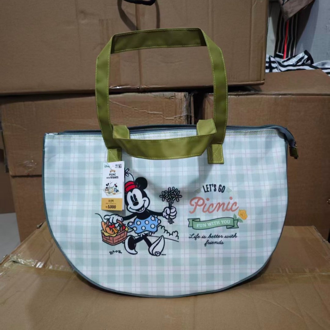 韩国原单米奇米妮野餐包清新格子保温饭盒包便当包大容量单肩手提