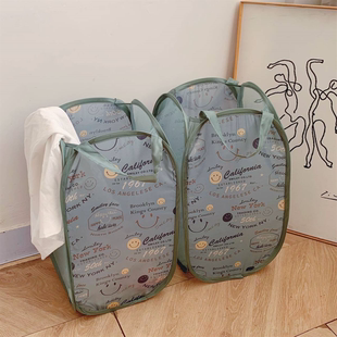 岛国卡通笑脸折叠收纳篮网布污衣篮洗衣篮家用浴室脏衣篮网收纳筐