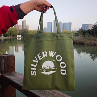 清新橄榄绿纯棉帆布袋手提袋简约字母文艺休闲购物袋学生装 书布袋