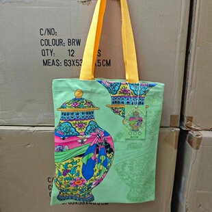 故宫文创轻便帆布包明快彩瓷国潮单肩女包补课袋环保购物包袋休闲