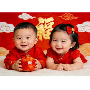 喜庆福娃海报卧室龙凤胎双胞胎助孕求子可爱宝宝贴纸娃娃画报墙贴