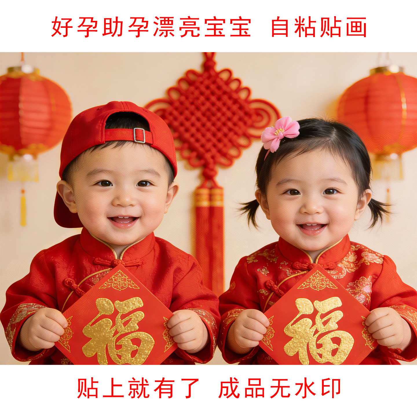 婚房漂亮宝宝卧室床头助孕喜庆福娃龙凤胎双胞胎送子娃娃海报贴画