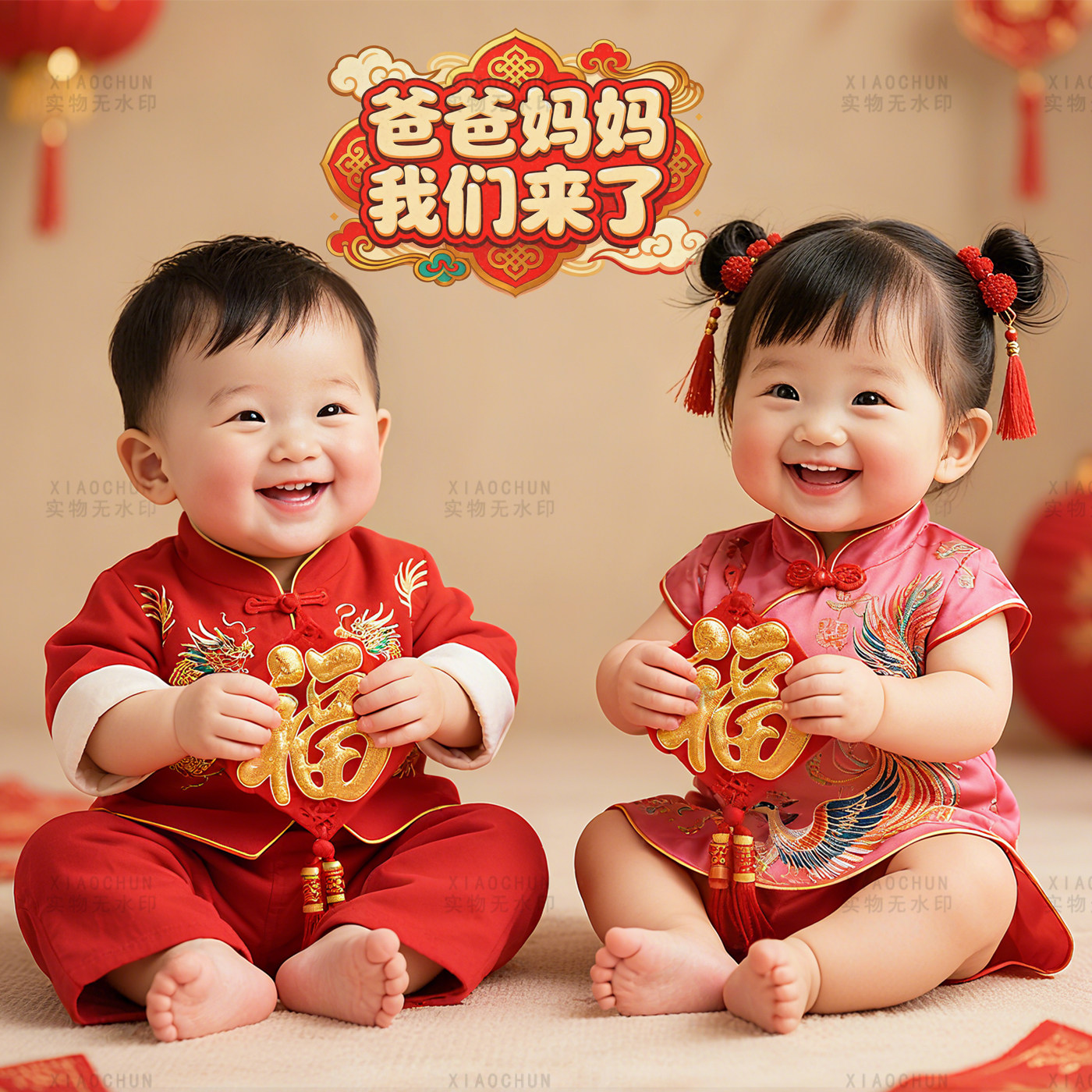 爆款现代双胞胎宝宝画报墙贴自粘画求子龙凤胎送子海报卧室床头画,家居饰品,现代装饰画,淘宝优惠券,粉丝福利购,淘宝优惠卷