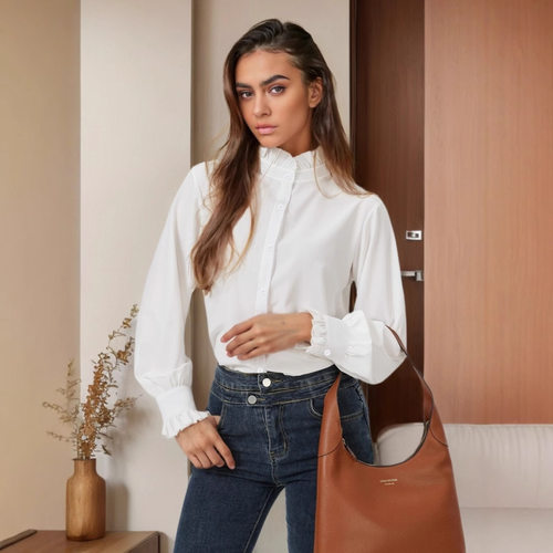 women's lotus leaf shirt ladys' collar long sleeved shirt