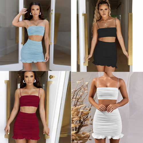Summer 2pcs camisole vest sexy hip hugging dress camis set