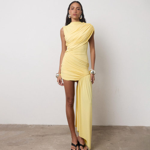 summer women's slim fit pleated bag hip sleeve sexy dress
