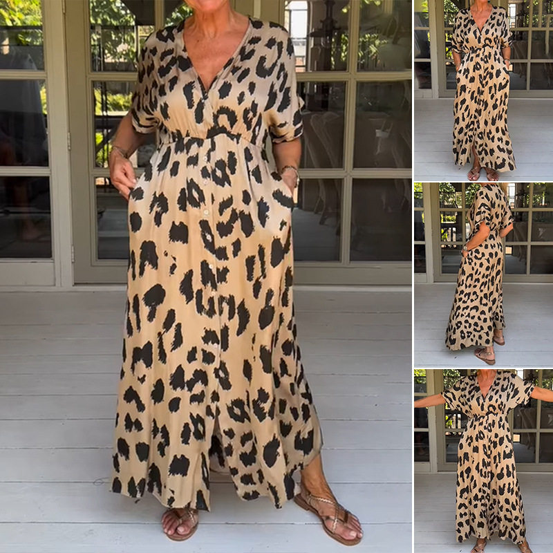womwn's casual dress loose leopard print women's fashion图片