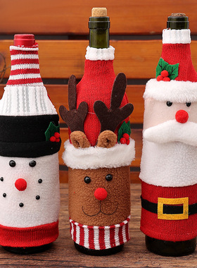 Christmas Decoration Velvet Elderly Wine Bottle Cover cap