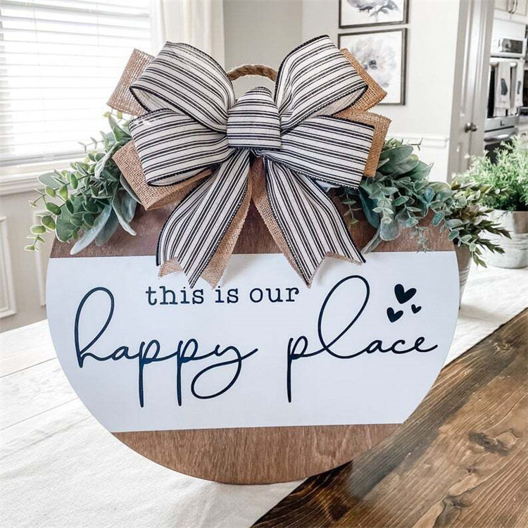Circular wooden hanging bow decoration welcome sign home wa