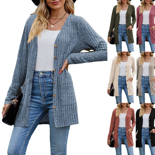 Women's long sleeved women's cardigan jacket knitted sweater