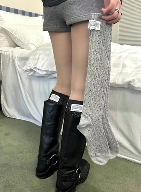 现货韩国东大门袜子reborn春夏镂空薄棉标条潮搭堆堆袜 高筒