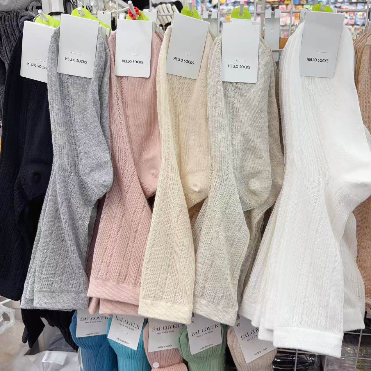 韩国东大门袜子春夏薄款半透镂空网眼纯色堆堆袜吸湿透气女袜