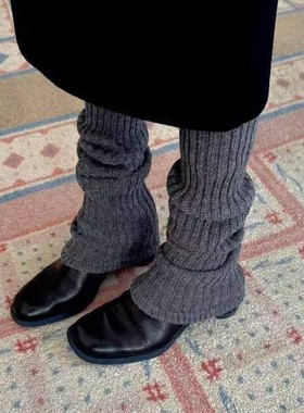 冬女袜套简约慵懒风羊毛纯色坑条保暖ACKERMENTZ韩国袜子
