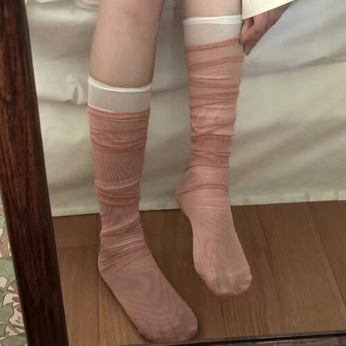 纱网女小腿袜时装格调简约纯色透气堆堆袜韩国袜子MARCA