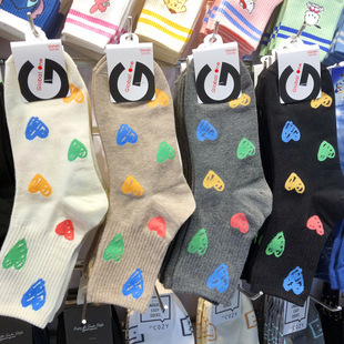 韩国东大门袜子glalalane创意涂鸦爱心少女袜秋冬新款 棉袜中筒袜