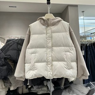 Liyunzhen李允珍8300冬季新款休闲羽绒马甲连帽加绒卫衣两件套女