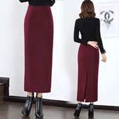 秋冬毛呢半身裙高腰包臀裙中长款 一步裙直筒裙加厚长裙