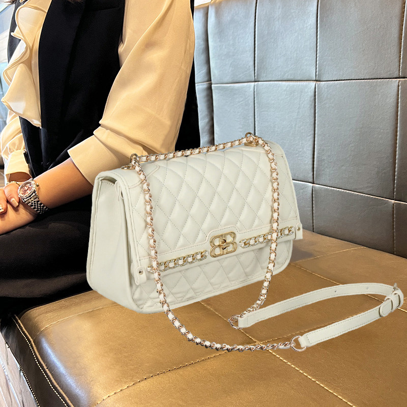 白色包包女式2026新款高级感时尚百搭小香风菱格链条包单肩斜挎包