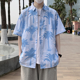 冰丝花衬衫短袖男夏威夷沙滩衬衣帅大码宽松休闲薄款外套7238P35，男装T恤，电商A056