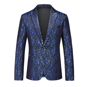 春秋个性晚礼服小西服潮流男士休闲花纹外套发型师A056-9939P95,蓝色卫衣搭配马甲好看图片